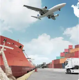 Plane flying over port (1)